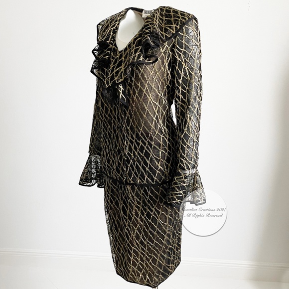 Authentic Vintage Bill Blass 2-Piece Illusion Lace Jacket & Skirt Set Size 12 - Picture 6 of 12